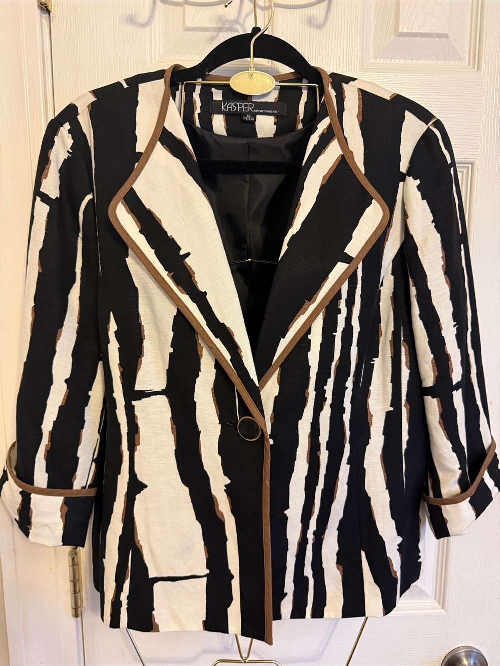Kasper Black, White & Brown Striped Women's Blazer